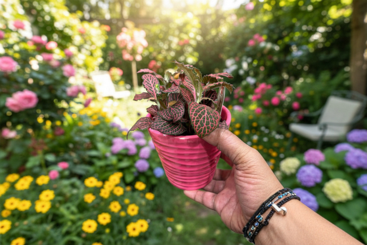 Fittonia Ruby Red (Ruby Red Nerve Plant) - Rooted Live Plant, Foliage with Red Veins