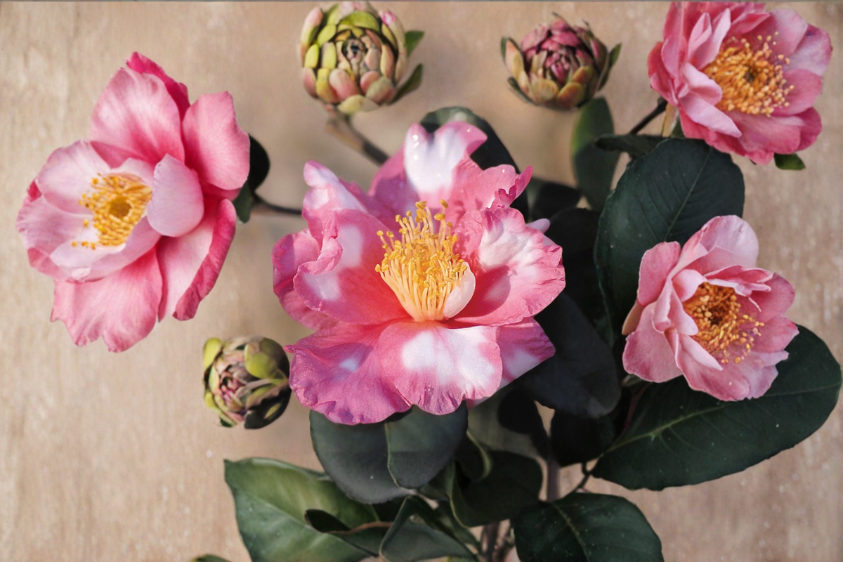 Variegated Camellia ‘Charlean’ 1 Gallon Live Plant - Camellia japonica Pink/White Variegated