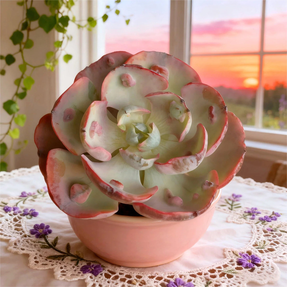 Echeveria Heart Moon Variegata Bare Root - Rare Variegated Succulent