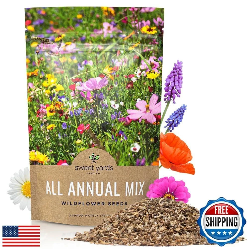 Bulk Wildflower Seeds - 1/4 Pound Bag - Annual Quick Blooming Mix - Over 30,000 Seeds for Vibrant Garden Growth