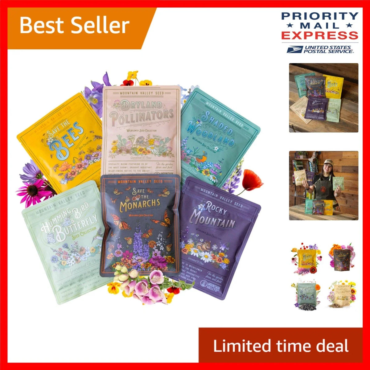 Wildflower Seeds Collection - 6 Mixes for Monarch & Pollinator Support - Colorful Variety