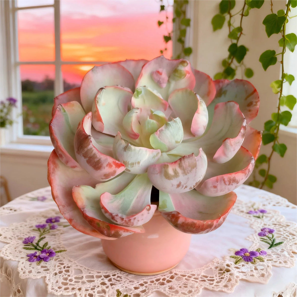 Echeveria "Heart Moon" Variegata Succulent | Bare Root Live Plant | Easy Care Drought-Tolerant Succulent Plant