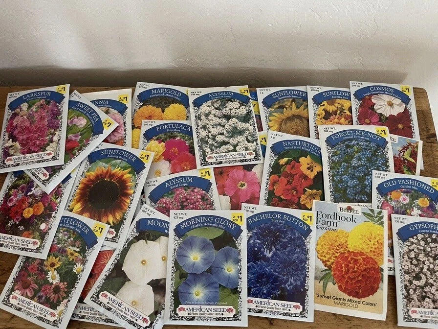 20 Packs Flower Seeds - Random Lot of American Seed & Burpee Varieties - Garden Essentials for Planting